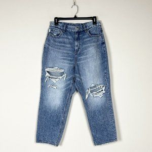 American Eagle Curvy Mom Jeans Destroyed Rigid Denim High Rise Crop Size 10
